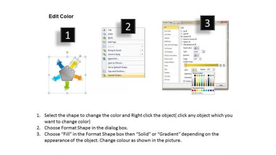 5 Arrows Diverging Concept Process Pie Network PowerPoint Slides