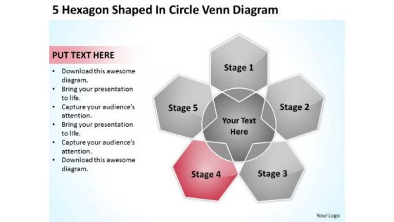 5 Hexagon Shaped In Circle Venn Diagram Network Marketing Business Plan PowerPoint Templates