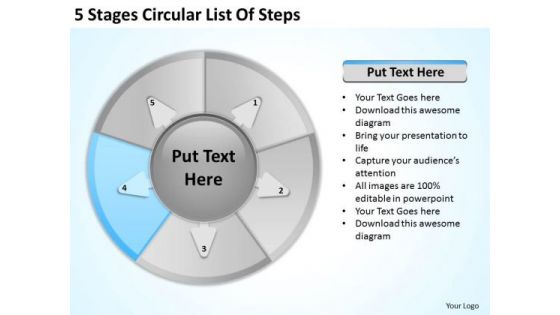 5 Stages Circular List Of Steps Business Plan For Dummies PowerPoint Templates