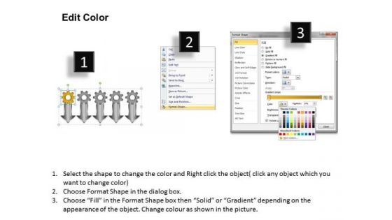5 Stages Gears Parallel Flow Chart Create Business Plan PowerPoint Slides