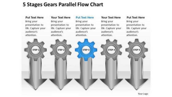 5 Stages Gears Parallel Flow Chart Market Plan Example PowerPoint Templates