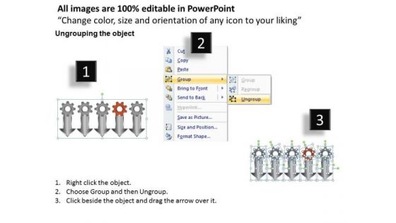 5 Stages Gears Parallel Flow Chart Small Business Planning PowerPoint Slides