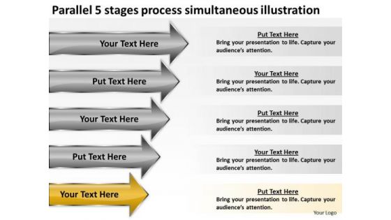 5 Stages Process Simultaneous Illustration Ppt Sample Business Plans Free PowerPoint Templates