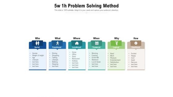 5w 1h Problem Solving Method Ppt PowerPoint Presentation Layouts Samples PDF 5w 1h Problem Solving Method Ppt PowerPoint Presentation Layouts Samples PDF