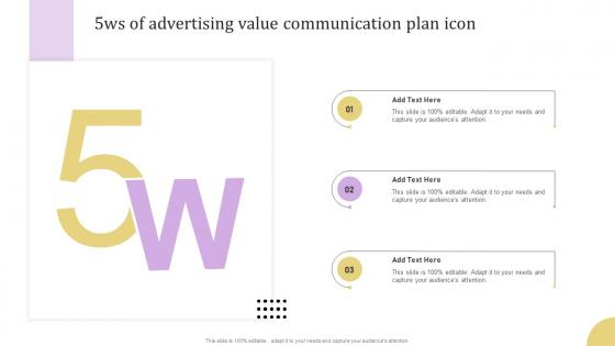 5ws Of Advertising Value Communication Plan Icon Infographics Pdf 5ws Of Advertising Value Communication Plan Icon Infographics Pdf