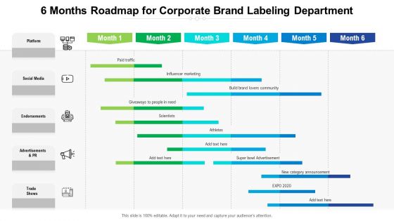 6 Months Roadmap For Corporate Brand Labeling Department Designs 6 Months Roadmap For Corporate Brand Labeling Department Designs