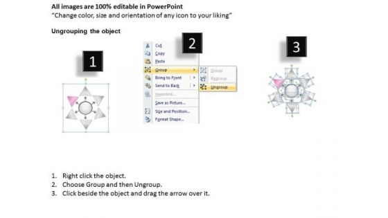 6 Converging Issues Representing Single Process Circular Flow Diagram PowerPoint Templates