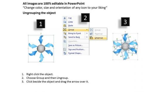 6 Converging Steps Meeting At Time Circular Flow Chart PowerPoint Slides