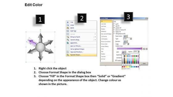 6 Diverging Branches Of Process Relative Circular Arrow Chart PowerPoint Template