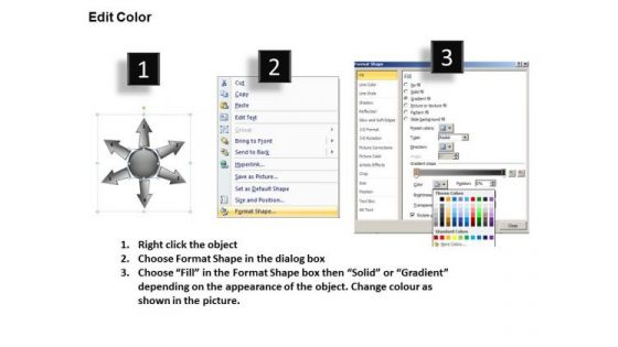6 Diverging Branches Of The Process Circular Flow Chart PowerPoint Slides