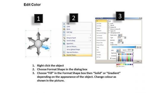 6 Diverging Branches Of The Process Relative Circular Arrow Chart PowerPoint Templates