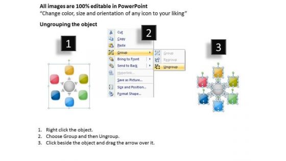 6 Stages Flow Diverging Process Arrows Relative Cycle Chart PowerPoint Slides