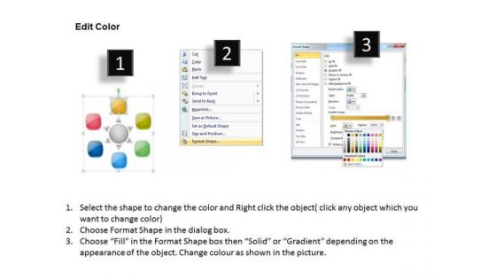 6 Stages Flow Diverging Process Arrows Relative Cycle Chart PowerPoint Slides