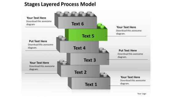 6 Stages Layered Process Model Plan For Business PowerPoint Templates