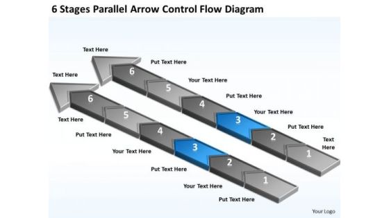 6 Stages Parallel Arrow Control Flow Diagram Hot To Write Business Plan PowerPoint Slides