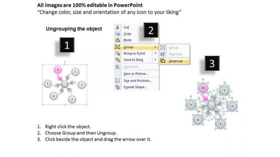 6 Steps Converging Arrows To Center Point Circular Flow Process Chart PowerPoint Slide