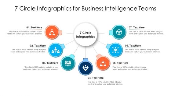 7 Circle Infographics For Business Intelligence Teams Ppt PowerPoint Presentation Infographics Brochure PDF