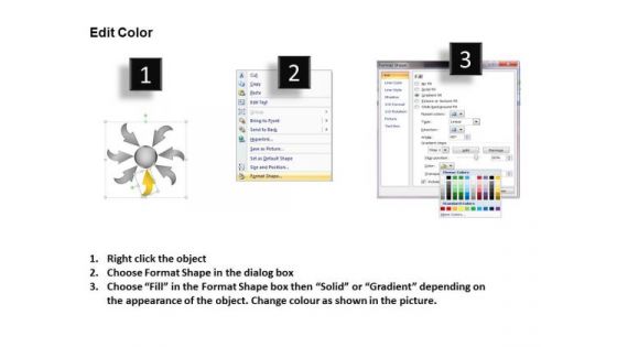 7 Arrows Converging Towards Single Task Process Circular Flow Chart PowerPoint Templates