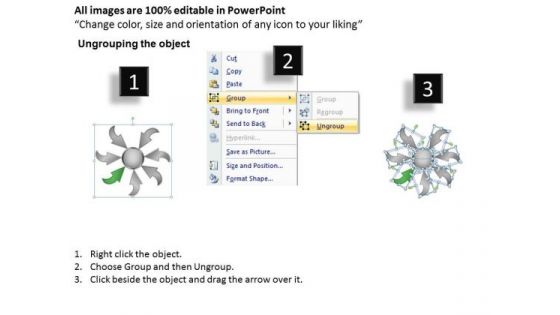7 Arrows Converging Towards Single Task Process Cycle Layout Diagram PowerPoint Templates