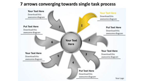 7 Arrows Converging Towards Single Task Process Cycle Layout PowerPoint Slides