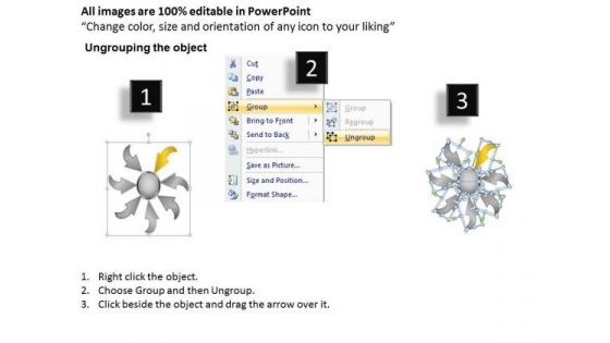7 Arrows Converging Towards Single Task Process Cycle Layout PowerPoint Slides