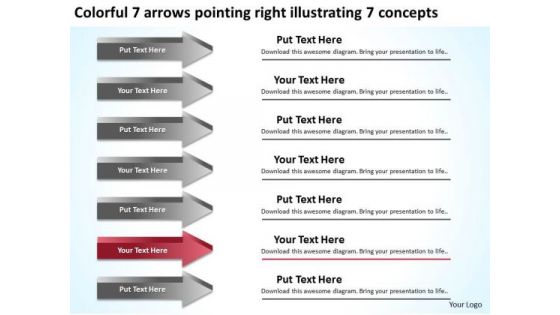7 Arrows Pointing Right Illustrating Concepts Make Business Plan PowerPoint Slides