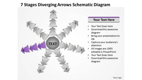 7 Stages Diverging Arrows Schematic Diagram Ppt Software PowerPoint Slides