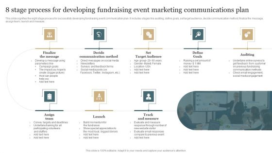 8 Stage Process For Developing Fundraising Event Marketing Communications Plan Designs PDF