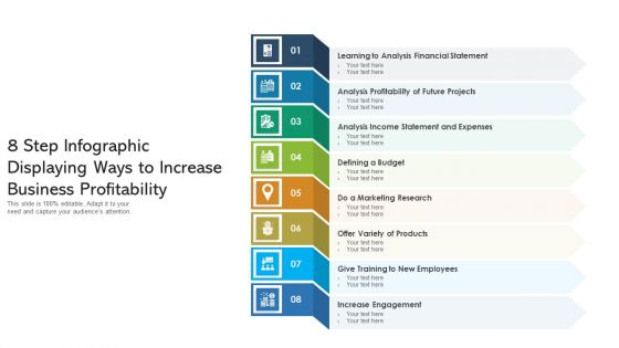 8 Step Infographic Displaying Ways Ato Aincrease Business Aprofitability Ppt PowerPoint Presentation Infographics Inspiration PDF