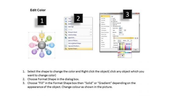 8 Colorful Diverging Sections Forming A Circle Circular Layout Network PowerPoint Slides
