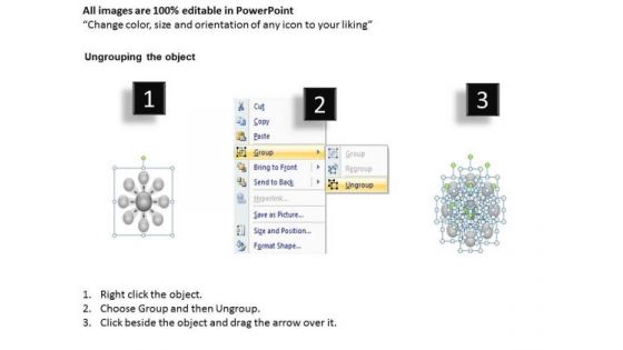 8 Colorful Diverging Sections Forming A Circle Gear Chart PowerPoint Slides
