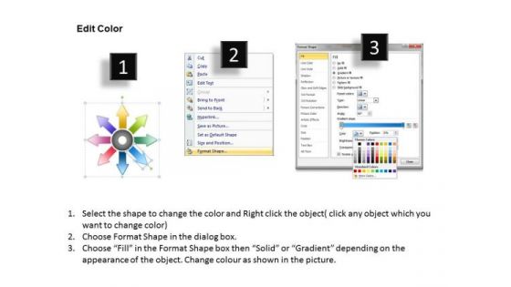 8 Diverging Factors Arrow Flow Chart Circular Process PowerPoint Slides