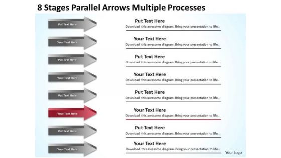 8 Stages Parallel Arrows Multiple Processes Sales Plan PowerPoint Slides