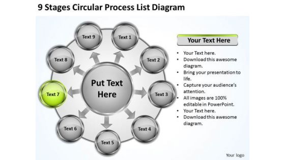 9 Stages Circular Process List Diagram Coffee Business Plan PowerPoint Templates
