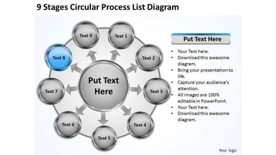 9 Stages Circular Process List Diagram Ppt Simple Business Plan PowerPoint Slides