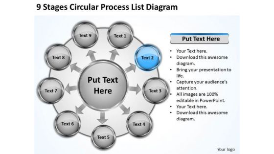 9 Stages Circular Process List Diagram Small Business Plan Sample PowerPoint Slides