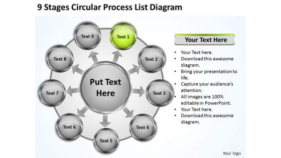 9 Stages Circular Process List Diagram Step By Business Plan PowerPoint Templates