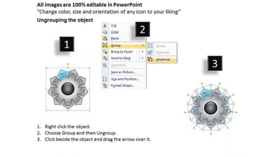 9 Stages Hub And Spoke Comparison Diagram Small Business Plan PowerPoint Templates