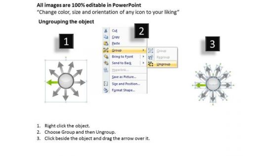 9 Steps Diverging And Converging Relative Circular Flow Arrow Network PowerPoint Templates