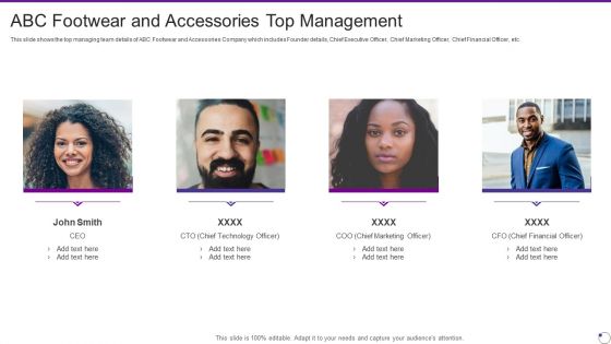 ABC Footwear And Accessories Top Management Footwear And Accessories Business Pitch Deck Demonstration PDF