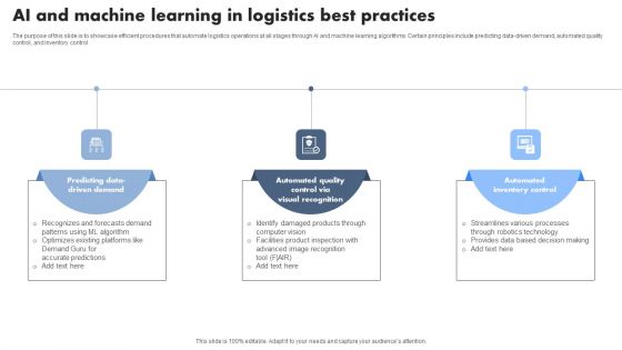 AI And Machine Learning In Logistics Best Practices Infographics PDF