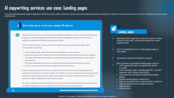 AI Copywriting Services Use Case Landing Pages Ideas PDF