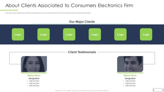 About Clients Associated To Consumers Electronics Firm Ppt Pictures Mockup PDF