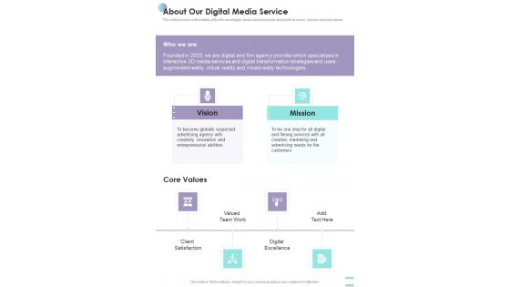 About Our Digital Media Service One Pager Sample Example Document About Our Digital Media Service One Pager Sample Example Document