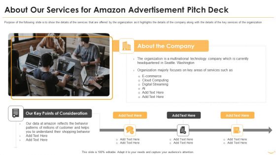 About Our Services For Amazon Advertisement Pitch Deck Ideas PDF