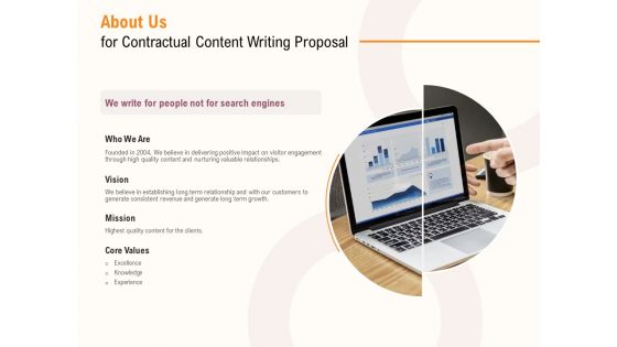 About Us For Contractual Content Writing Proposal Ppt PowerPoint Presentation Ideas Background Images PDF