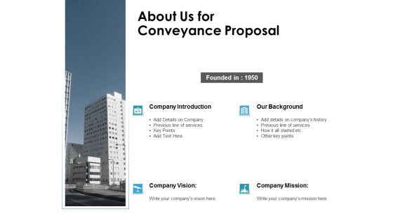 About Us For Conveyance Proposal Ppt PowerPoint Presentation Slides Example Topics
