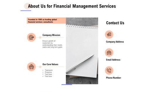 About Us For Financial Management Services Ppt PowerPoint Presentation Portfolio Format Ideas
