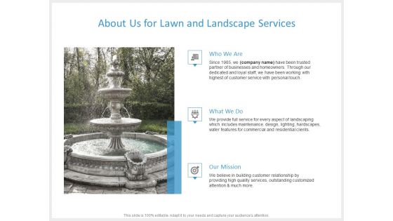About Us For Lawn And Landscape Services Ppt PowerPoint Presentation Pictures Designs Download