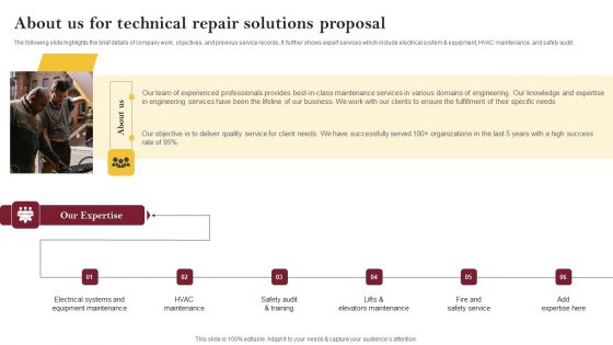 About Us For Technical Repair Solutions Proposal Structure PDF